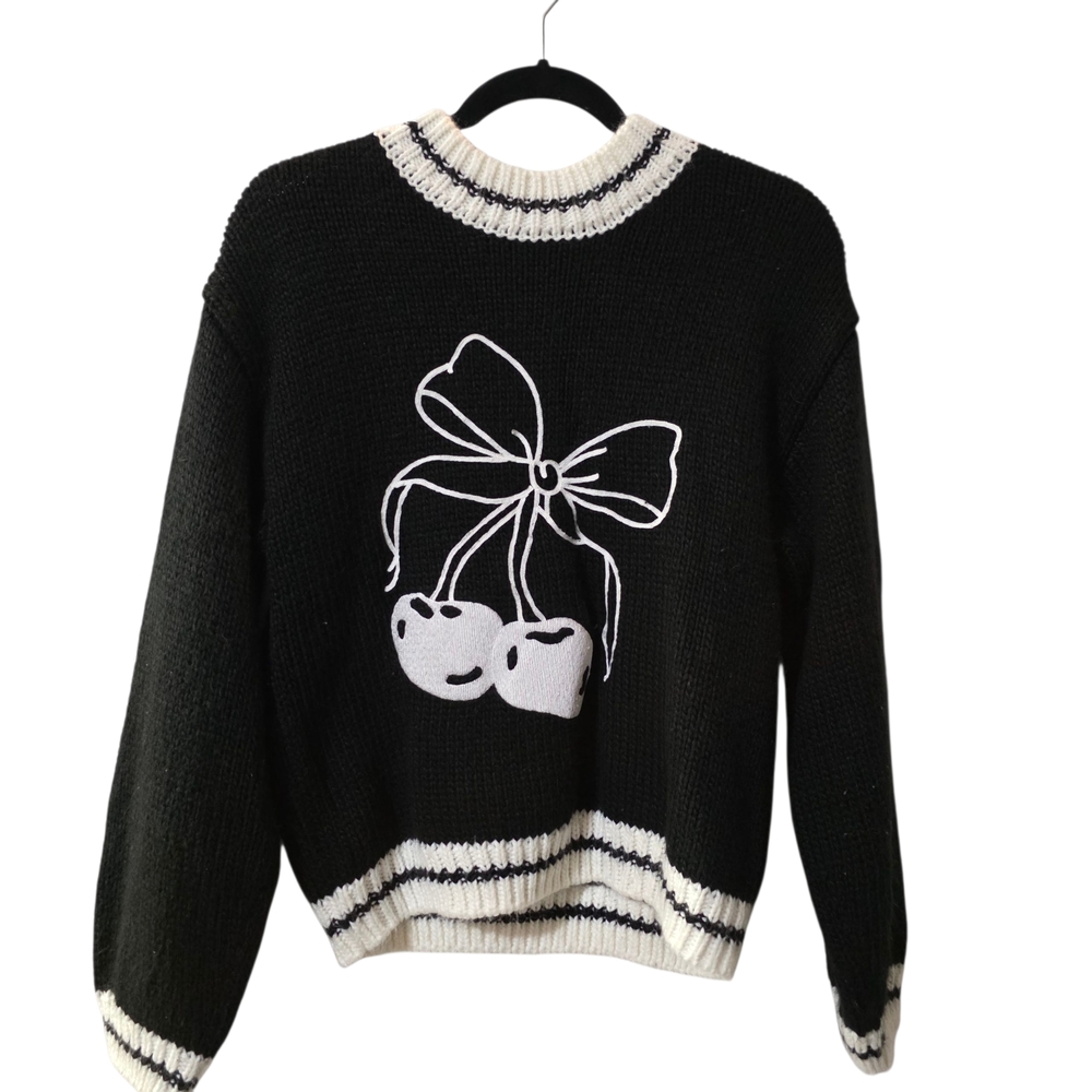 Forever 21 Cherry Bow Graphic Sweater Size Small